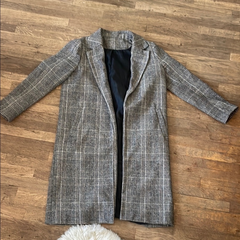 Women's Long Gray Plaid Coat